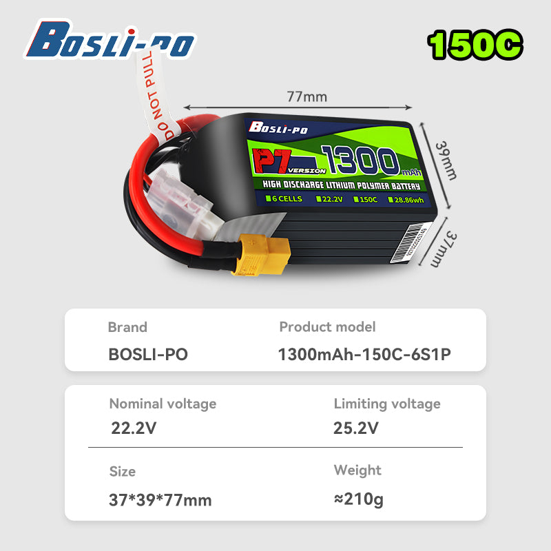 Boslipo P7 1300mAh 150C 4S 6S  – Drone Racing Battery Bewertung und Preis